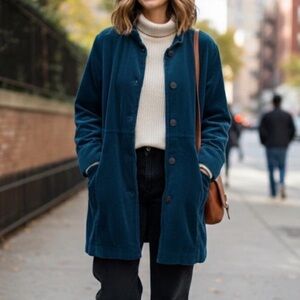 Coat J. JILL Jacket Corduroy Teal Blue Green Cotton Velvet Size Small